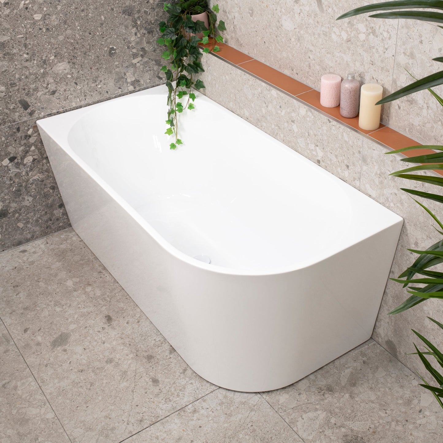 Avalon 55 inch Acrylic Freestanding Left Corner Bathtub, Gloss White
