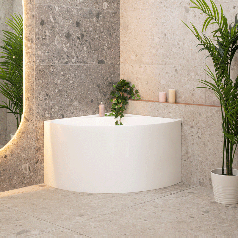 Angie Corner 40 inch Acrylic Freestanding Corner Japanese Soaking Bathtub, Gloss White