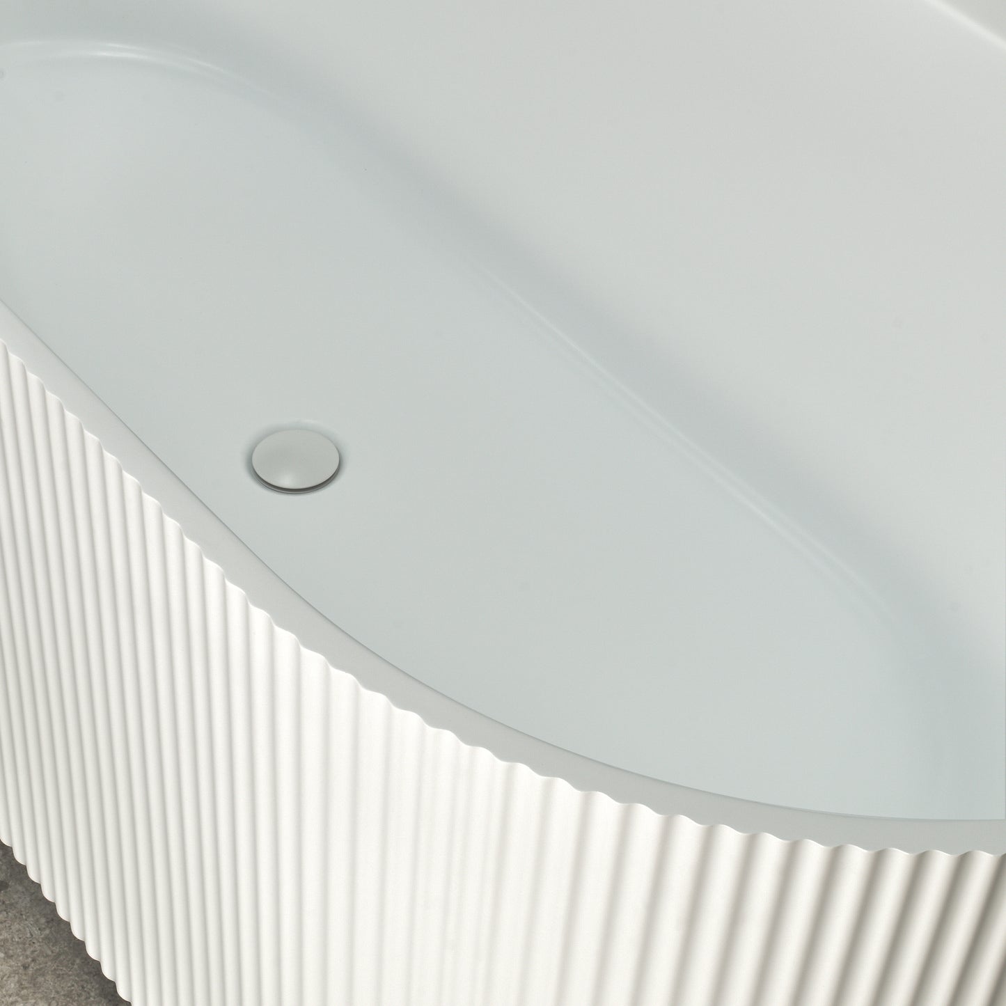 Brighton Groove 1500mm Back to Wall Fluted Oval Freestanding Bath, Gloss White