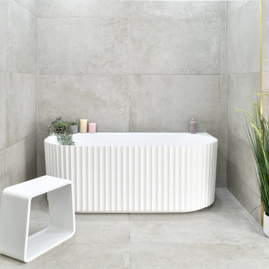 Agora Groove 1500mm Fluted Oval Freestanding Back to Wall Bath, Matte White