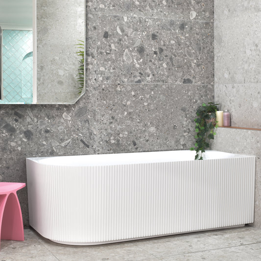 Brighton Groove 67 inch Acrylic Freestanding Right Corner Bathtub, Gloss White