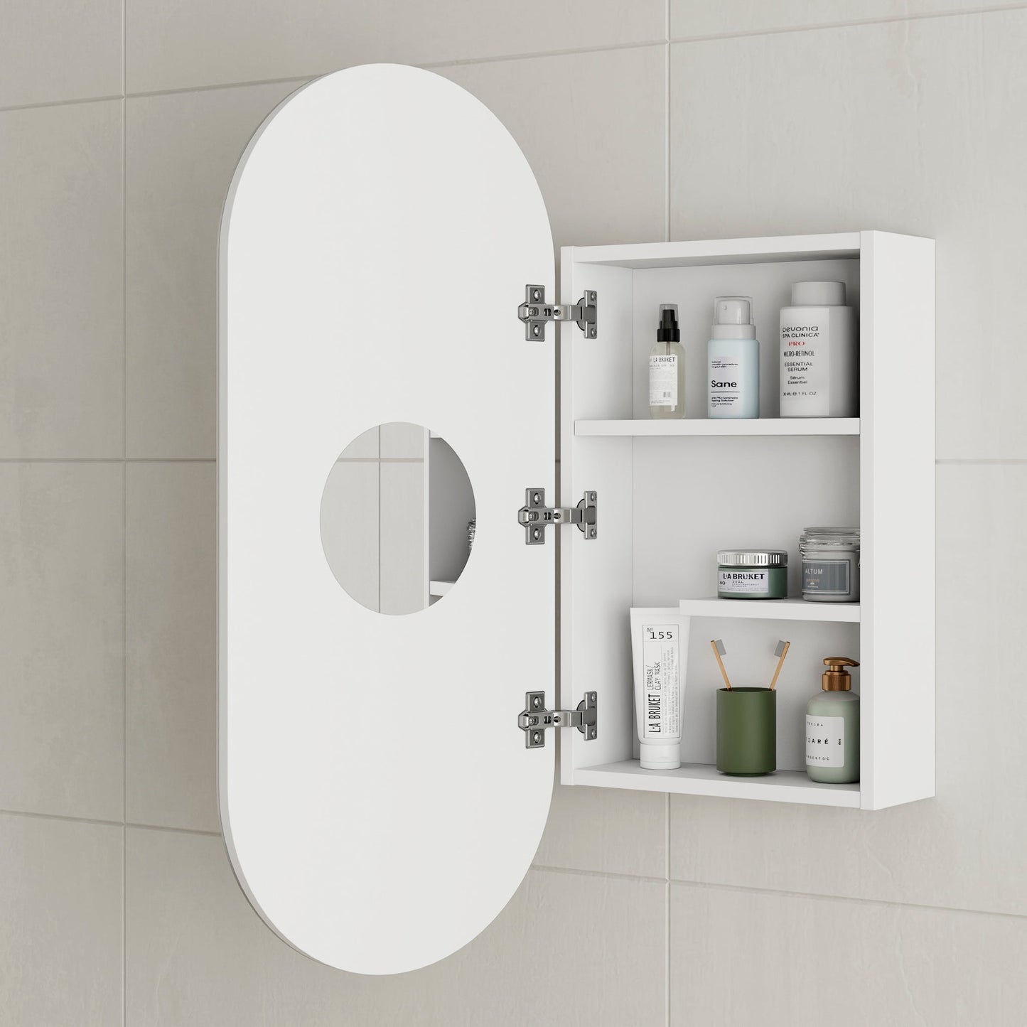 Pill Oval 400mm x 900mm Mirrored Shaving Cabinet, Matte White