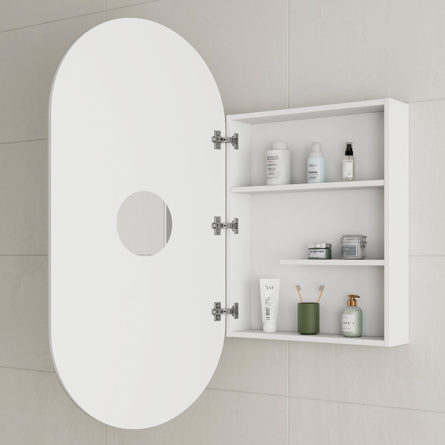 Pill Oval 600mm x 1200mm Mirrored Shaving Cabinet, Matte White