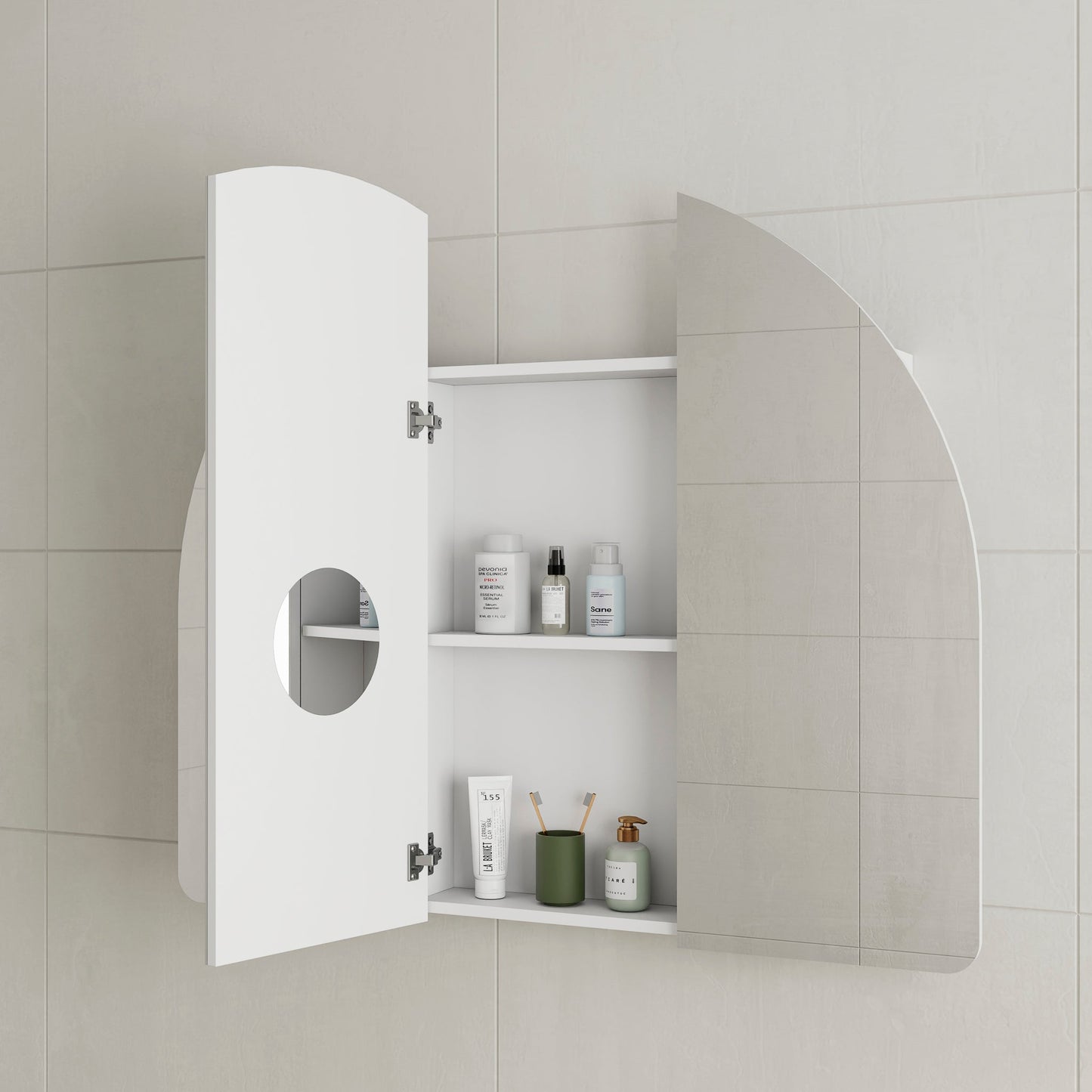 Arco Arch 1150mm x 1000mm Mirrored Shaving Cabinet, Matte White