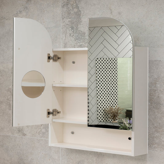 Tura Arch 800mm x 900mm Mirrored Shaving Cabinet with Exposed Shelf, Matte White