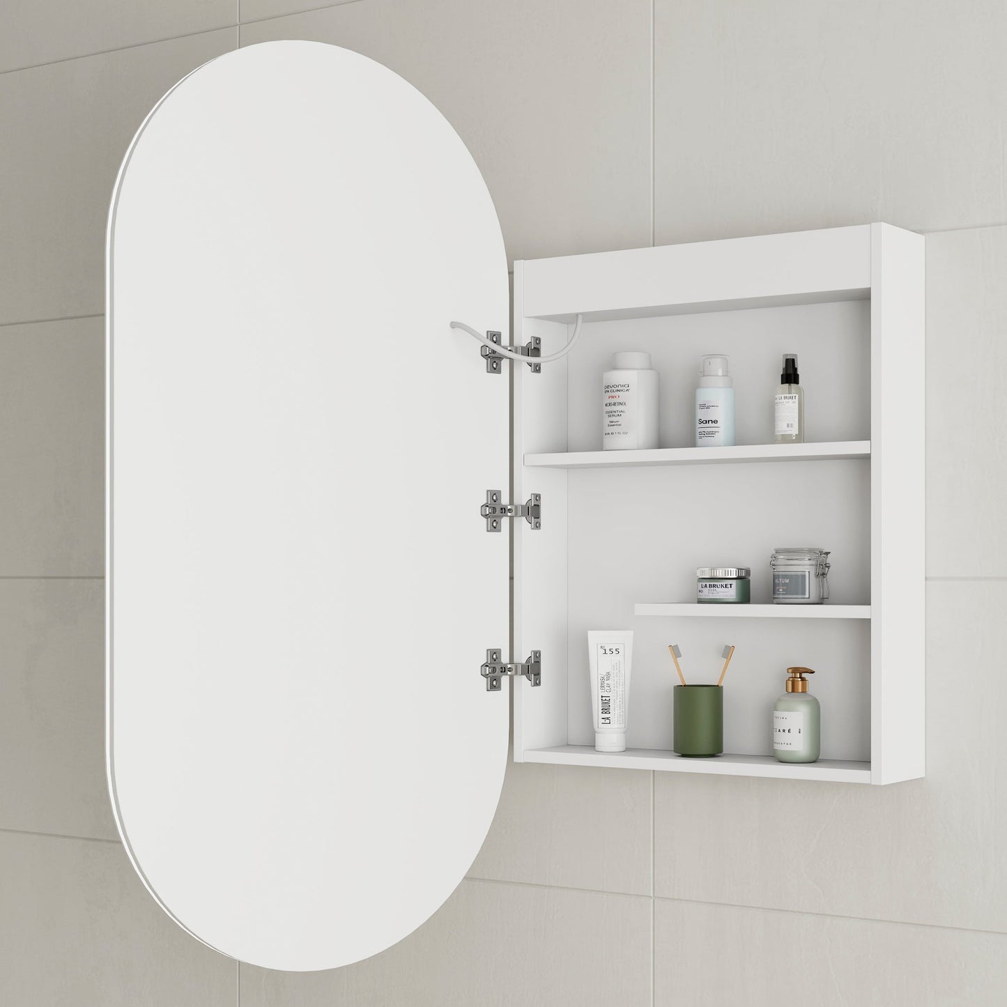 Pill Oval 600mm x 1200mm Frontlit LED Mirrored Shaving Cabinet, Matte White