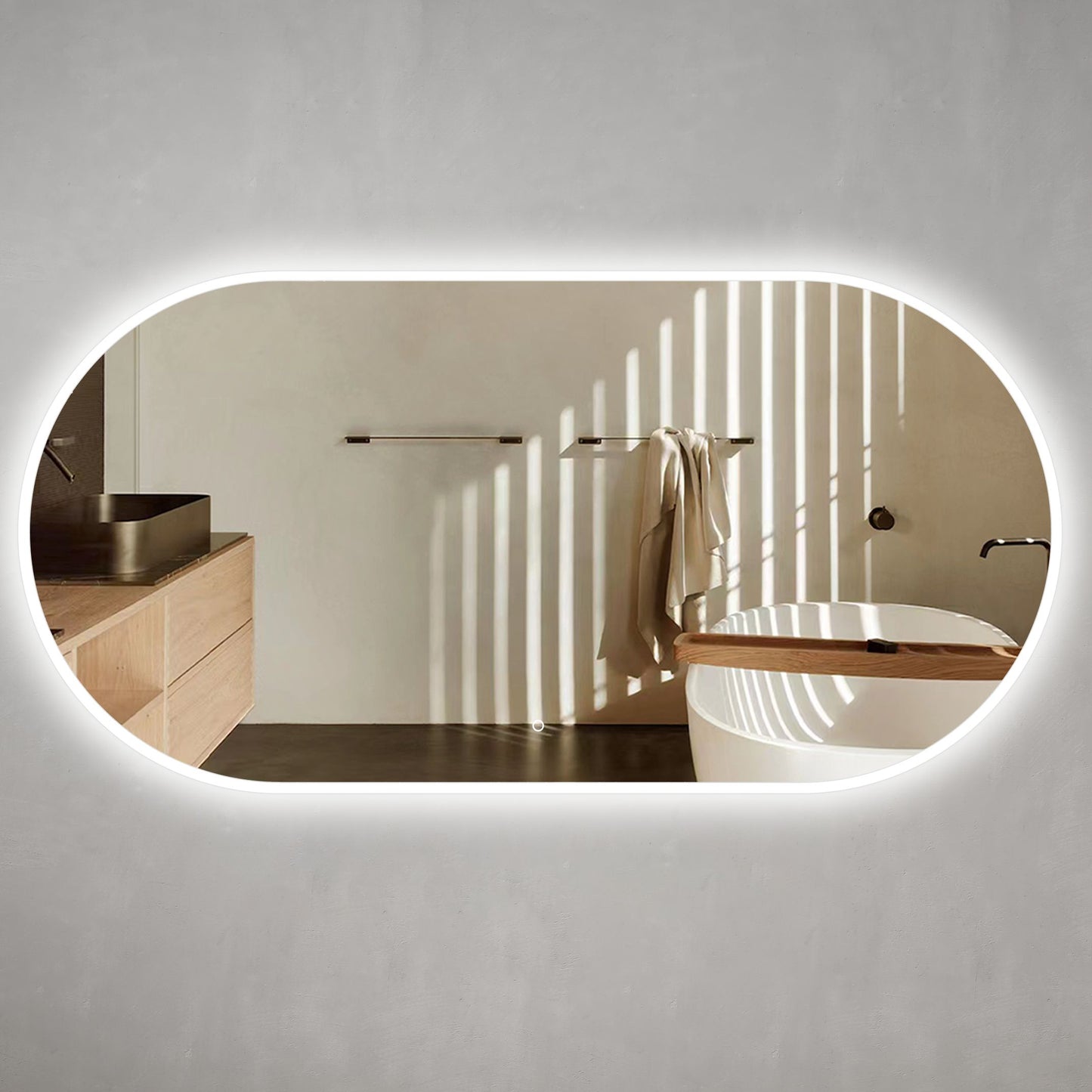 Pill Oval 1800mm x 900mm LED Mirror with Frosted Glass Border and Demister