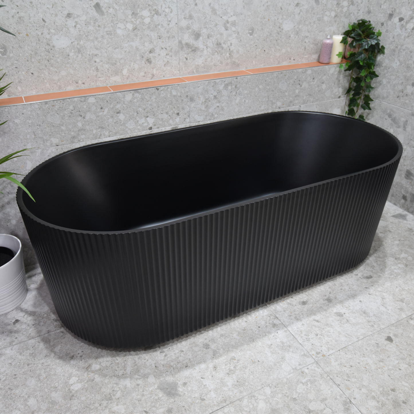 Brighton Groove 1700mm Fluted Oval Freestanding Bath, Matte Black